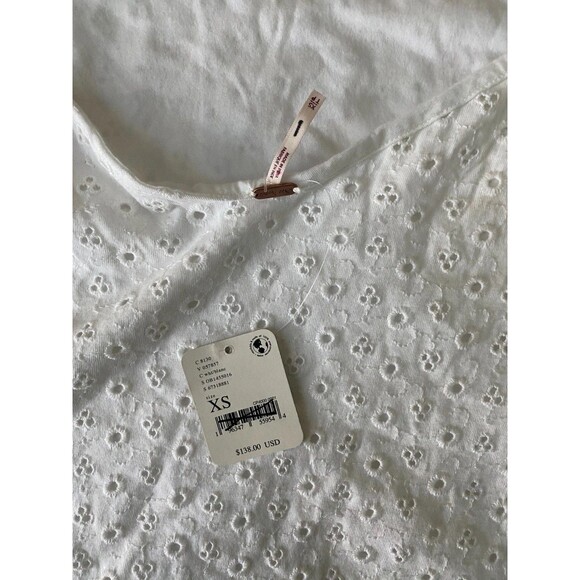 FREE PEOPLE Apricot Rose Eyelet Mini Dress with Puff Sleeve, White, XS $138 NWT - Picture 8 of 12